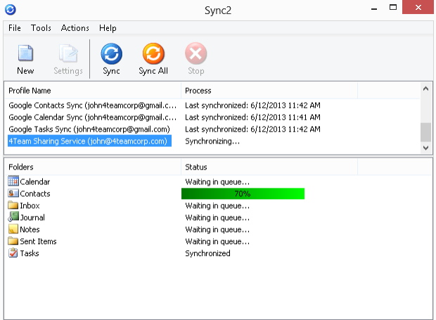 Main synchronization dialog "in process"